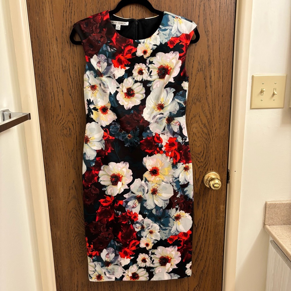Maggy London Red and White Floral Midi Dress
